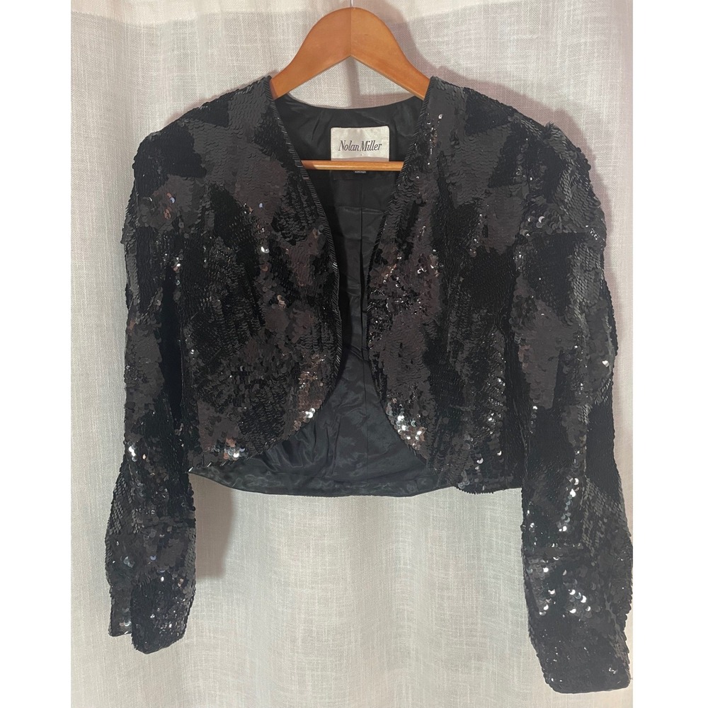 Nolan‎ Miller Bolero Jacket Cropped Black Sequin Dynasty 80s Evening Wear Size 2